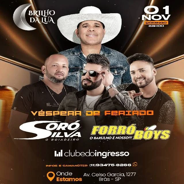 Arte oficial — Soró Silva + Forró Boys na Véspera de Feriado no Brilho da Lua