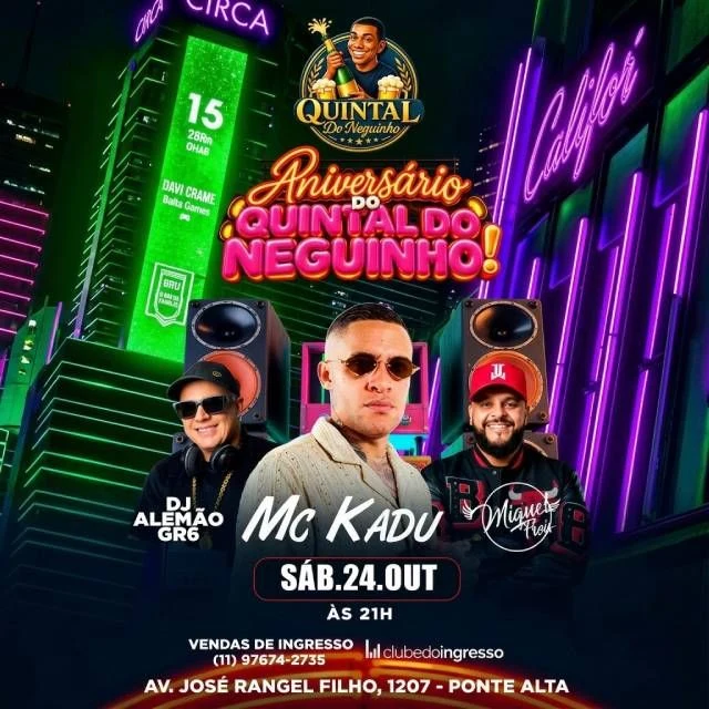 Arte oficial — Aniversário do Quintal do Neguinho com MC Kadu + Convidados
